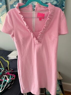 Lilly Pulitzer Light Pink Ruffle V-Neck Mini Dress